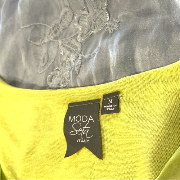 MODA SETA green blue white fully lined silky top Sz M - Picture 8 of 9